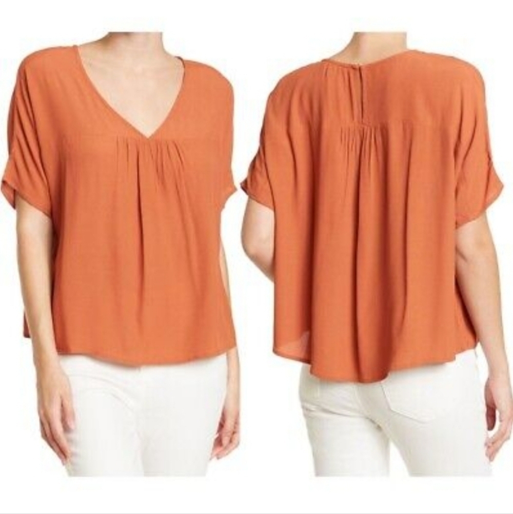 Madewell Rhyme Short Sleeved Flowy Blouse Top XXS Burnt Orange Rust